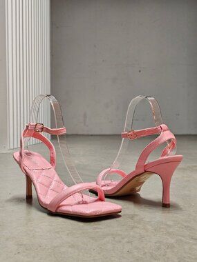 Quilted Pink Strappy Heels With Adjustable Ankle Strap & Square Toe Design Elega